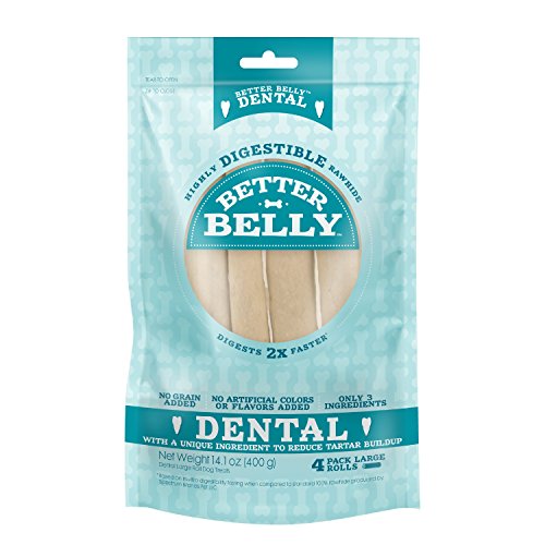 Better Belly Dental Rolls, Highly Digestible Rawhide, Reduces Tartar Buildup, 4-Count, Large