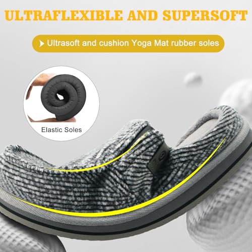Image of ONCAI Mens Clog Slippers with Arch Support Stripe Faux Fur Cotton-Blend High-Density Memory Foam Warm House Slippers Slip-on Indoor Outdoor Rubber Sole Size 7-16