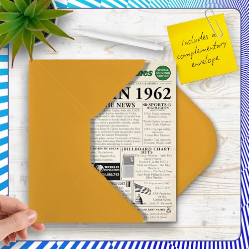 Stuff4 62nd Birthday Cards for Men Women - Back In 1962 Newspaper - 62 Happy Birthday Card for Her Him Grandpa Grandma Dad Mom Uncle Aunt Vintage Retro Born In 1962, A5 Bday Anniversary Cards