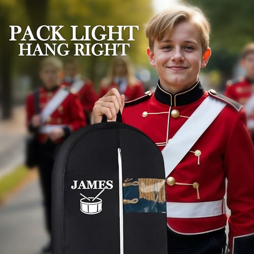 Personalized Garment bag for Hanging Clothes -Custom Name Marching Band Breathable Black Uniform Bags With 2 Mesh Pockets for Band Uniforms, Performance Attire, Custom Cover Bag with Carry Handles3