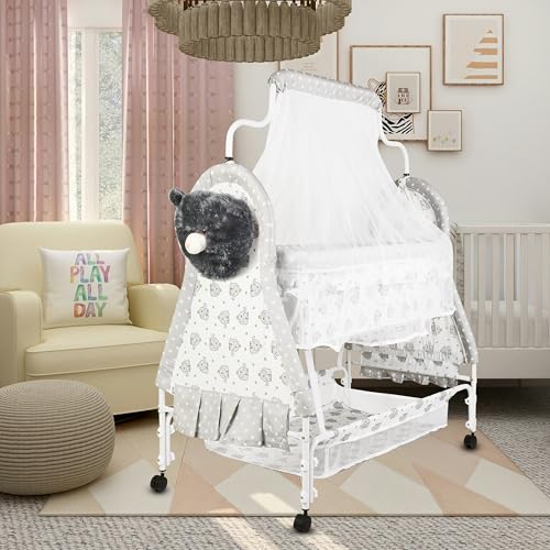 Image of Baby Cradle Swing with Polka Dot Pattern,Portable Foldable Design, Indoor Nursery Furniture (Grey 2)