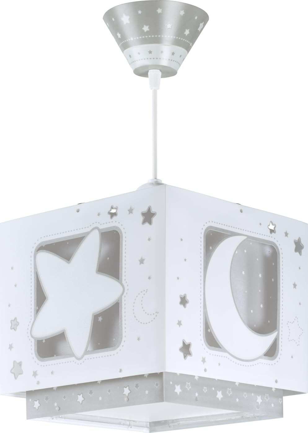 Dalber Lámpara Techo Colgante Infantil Luna y Estrellas Gris 63232ME | Incluye difusor de luz inferior extraible; Habitación niños; lámparas infantiles; Moonlight