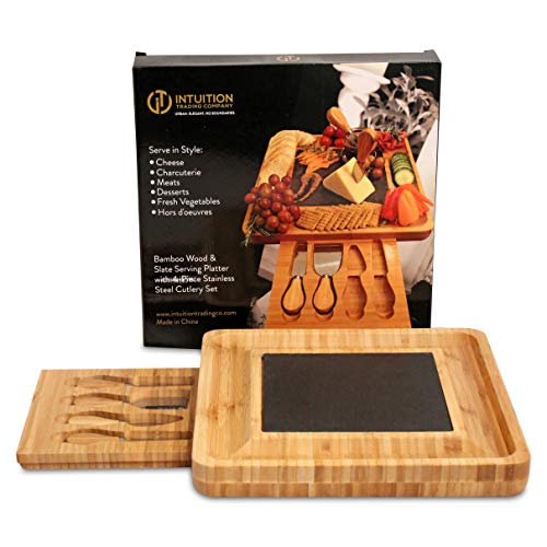 image for Intuition Trading Company Premium Bamboo Cheese Board and Cutlery Set 