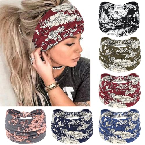 Awumbuk Wide Headbands for Women Knotted No Slip Head Bands Soft Turban Headband Hair Accessories Boho African Solid Color Head Wraps for Women Yoga Workout (Green)