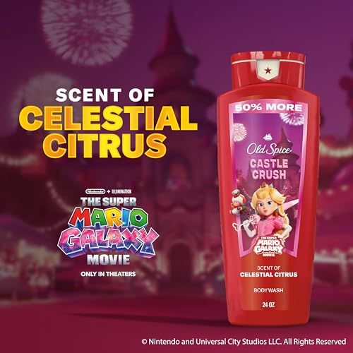 Image of Old Spice Body Wash for Men, x The Super Mario Galaxy Movie, 3X Defense, 24 /7 Shower Fresh with Long Lasting Scent, Smell Super with Castle Crush, Celestial Citrus Scent, 24 oz
