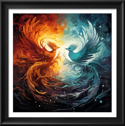 Image of Leczany Cross Stitch Stamped Kit for Adults - Ice Fire Phoenix | DIY Embroidery Starter Patterns Craft Kit Needlepoint for Beginner | 11CT, 3 Strands | 19.7x19.7 inches