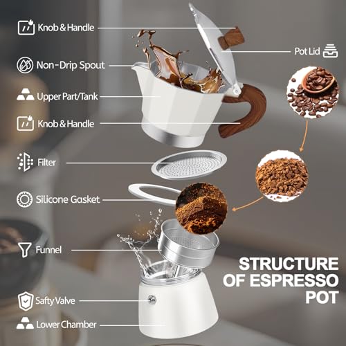 Image of Aluminum 3 Cup 150ml Moka Pot Express Coffee Maker Stovetop Espresso Colorful Coffeemaker Italian Classic Style Brewing Greca Cafe Mocha Machine for Cafeteras Lover Camping Travel and Home Use 5oz