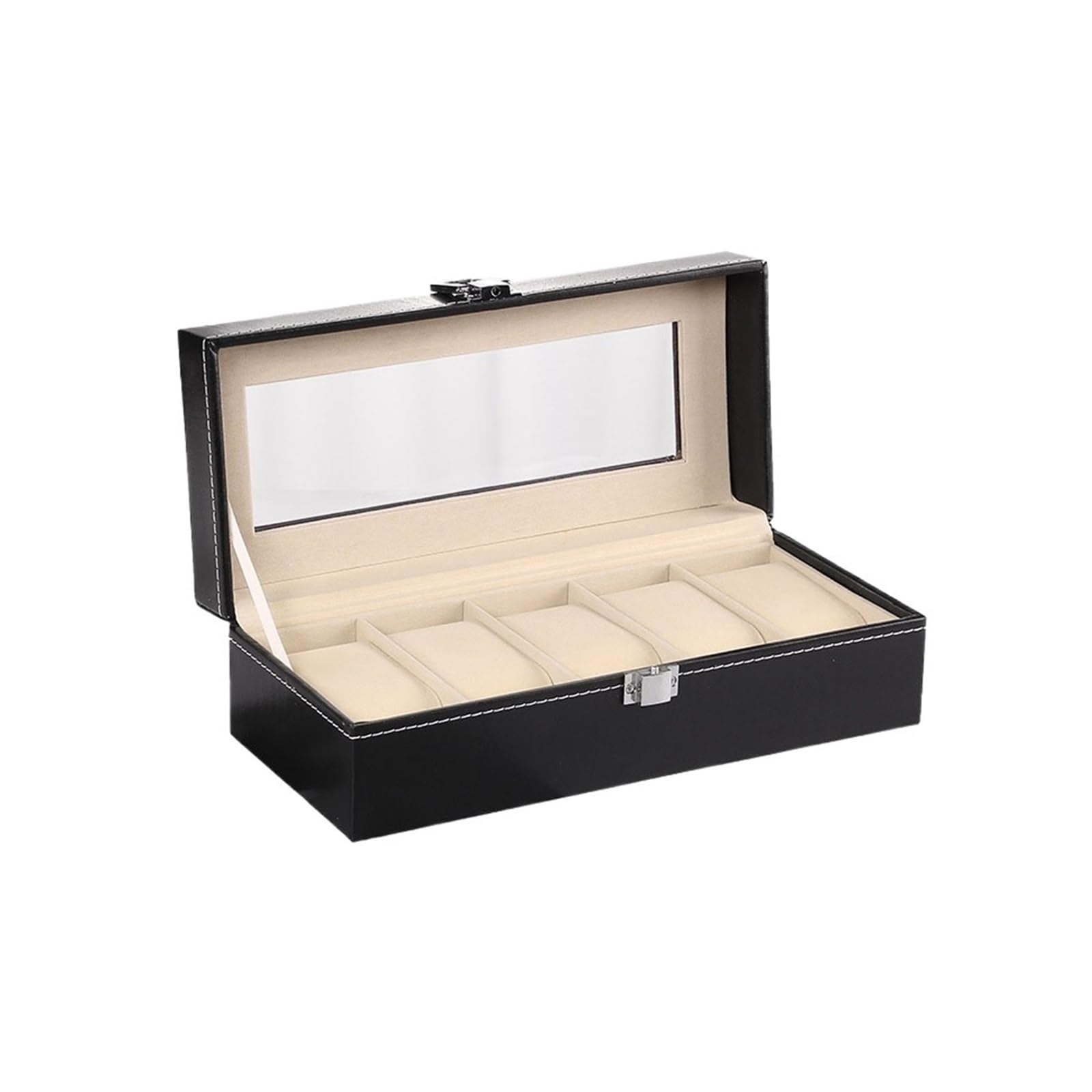 Caja Para Relojes Caja de reloj organizadora de colección de almacenamiento de exhibición de cuero PU for hombres, vitrina de reloj con tapa de vidrio Caja De Reloj Para Hombre Y Mujer(Beige 5 Grids)