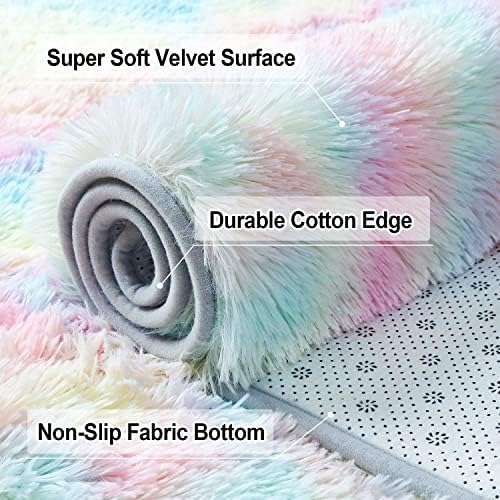 CQYTZ 2x4 Ft Rainbow Area Rugs for Girls Room,Rugs for Living Room,Fluffy Colorful Rug,Fluffy Play Mat for Kids,Nursery Home Decor for Girls Bedroom,2x4 feet/60x120cm 3