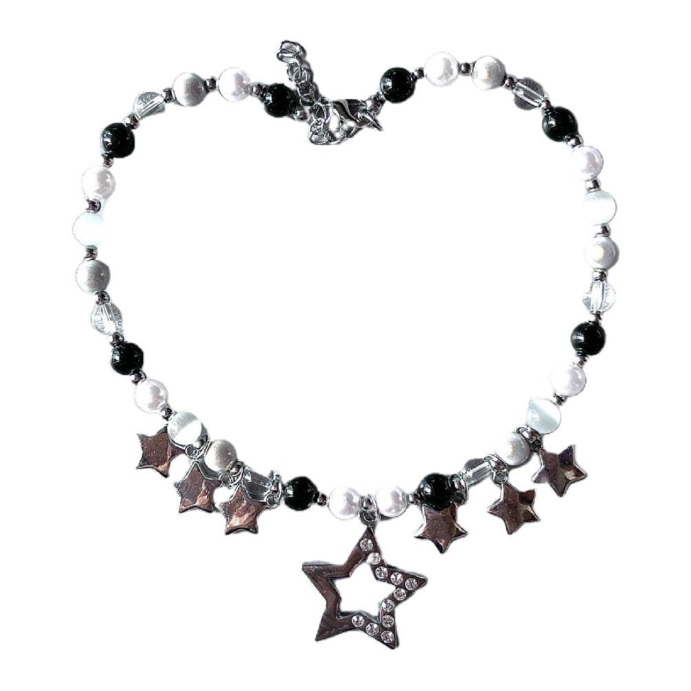 Women's Silver Egirl Jewelry Cool Beads Star Pendant Necklace Diy Fashion Crystal Star Choker Y2k Necklace For Punk Accessory Star Necklace Y2k Grunge Girl Beaded Necklaces For Girls Fashion