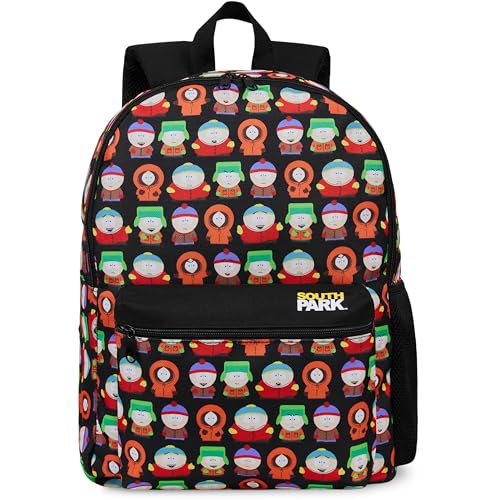 South Park Sac à Dos Garçon Ado Homme Sac de Voyage Sport College Travail Stan Kenny Bretelles Réglables Idée Cadeau (Noir AOP)