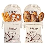VUTYNKO Bolsas de pan de lino, 4 unidades de 40 x 30 cm, bolsas de lino con cordón, sin blanquear, reutilizables, para mantener frescos el pan, frutas y verduras