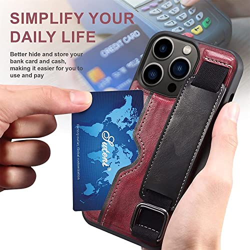 Eidkgd Pu Leather Wallet Protective Case For Iphone 13/13 Pro/13 Pro Max, With Card Holster Wrist Strap, Comprehensive Protection Against Collision Back Cover (Color : Red, Size : 13 6.1") #TOP4