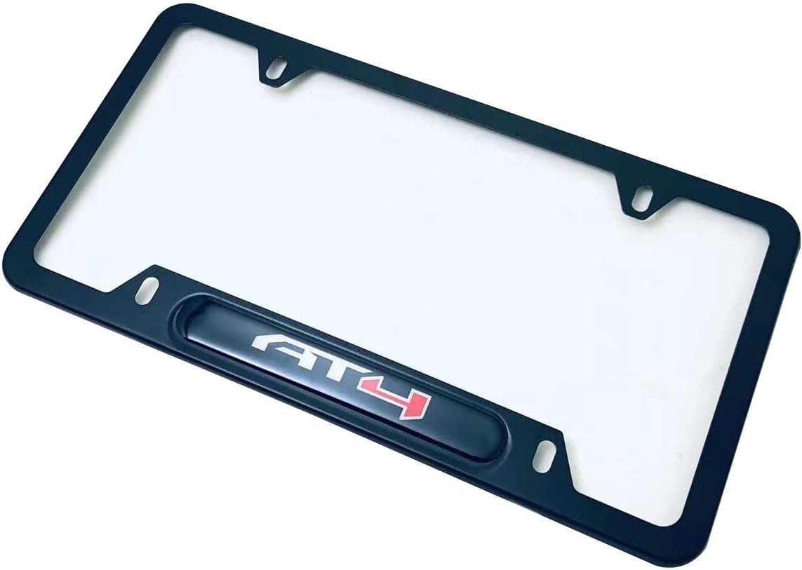 Stainless Steel Black AT4 License Plate Frame tag Cover Holder for GMC W/Screw caps AT4 (2)
