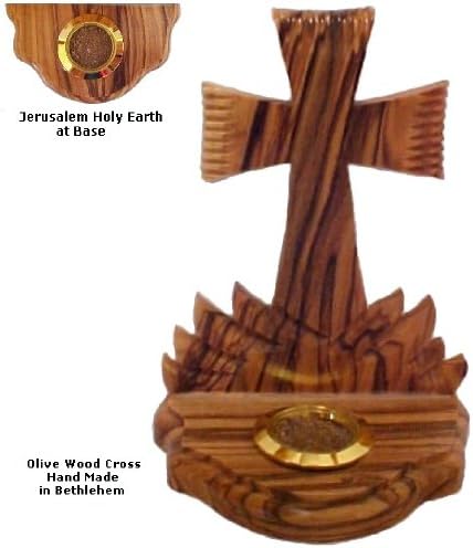 Cross with Holy Earth on Base - Made in Bethlehem