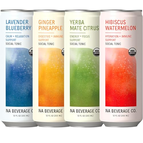 NA Beverage Social Tonic, Non-Alcoholic Functional Drinks with Adaptogens & Mushrooms, Ashwagandha,...