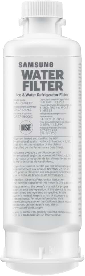 Samsung HAF-QIN/EXP Genuine Refrigerator Water Filter, Reduces 99% of Harmful Contaminants for Clean, Clear Drinking Water, 6-Month Life, Easy Install, Pack of 1