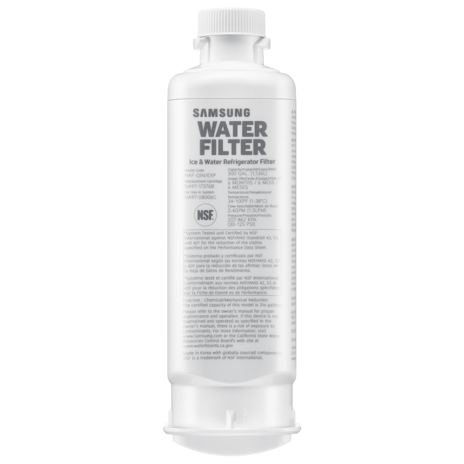 Photo 1 of Samsung HAF-QIN/EXP Genuine Refrigerator Water Filter, Reduces 99% of Harmful Contaminants for Clean, Clear Drinking Water, 6-Month Life, Easy Install, Pack of 1