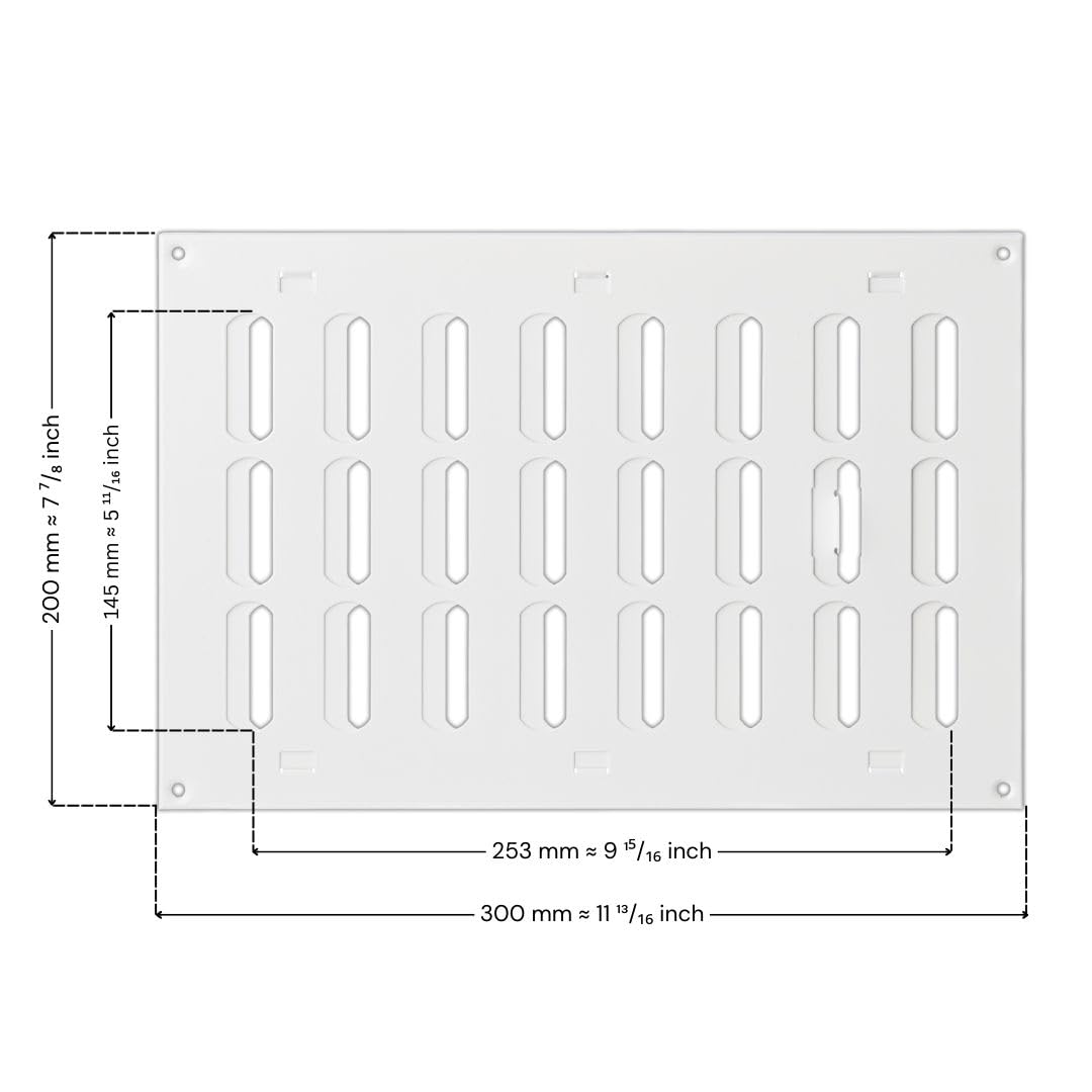 Lüftungsgitter Weißmetall 300x200mm – Flachlamellen, Fliegengitter, Kanalabdeckung