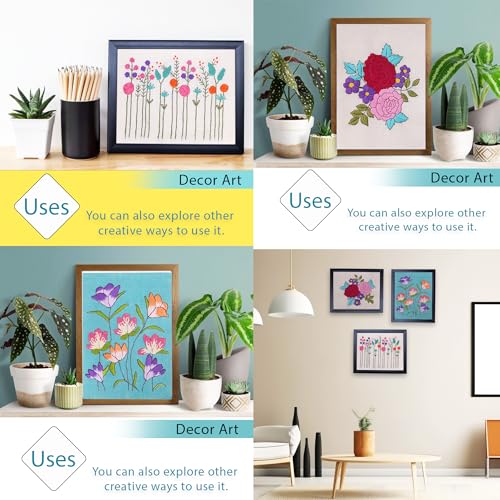Image of picknMAKE Pack of 3 DIY Hand Embroidery Kit Set for Beginners | Hoop-Free Needle Stitch Kit on Stiff Jute Fabric with Floral Designs | Includes Threads, Cutter, Needles & Instruction