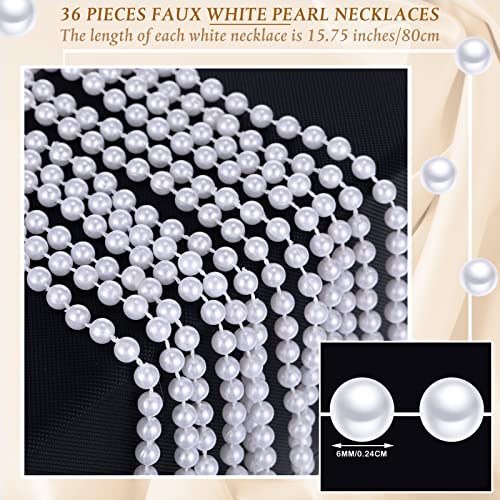 Sureio 36 Pack Long Pearl Necklace Fake Pearl Necklace Bulk Costume Jewelry for Women 1920s White Faux Beaded Strand Layered Accessories for Christmas Wedding Bridal Shower Tea Birthday Decor2