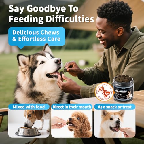 Image of Calming Chews for Dogs - Advanced Calming Treats for Dogs Anxiety | Dog Calming Chews for Stress, Separation & Thunder Support, Non-Drowsy Alternative to Melatonin, Bacon Flavor, 90Ct