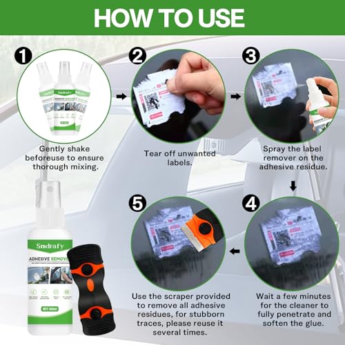 Miniatura 3 de Smdrafy Quita Pegamento Adhesivo, Quita Adhesivos, Spray Adhesivo Pegamento, Elimina Rápidamente Etiquetas Y Residuos De Adhesivo De Las Superficies, Con Un Raspador Multifuncional 100ml