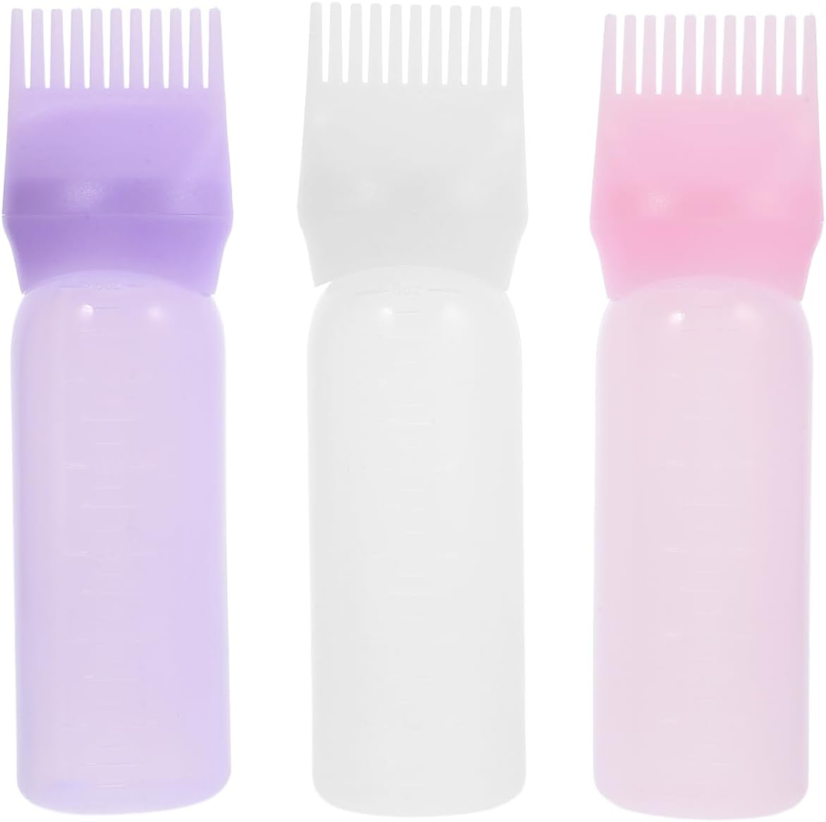 TEHAUX 3pcs Hair Dye Bottle Applicator Comb, Hair Coloring Applicator for Salon Styling, Graduated Scale Dispensing Bottles, Assorted Colors