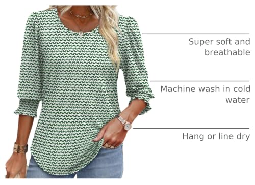 Image of XIEERDUO Blouses for Women Dressy Casual 3 /4 Length Sleeve Womens Tops with Smocked Cuffs