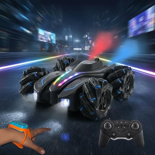 Image of VikriDA RC 4x4 Gesture Control Drift Car | 360 Stunt Car with Double Smoke, RGB Lights, Spray Mist, Rechargeable Toy
