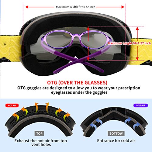 Supertrip Kids Ski Goggles Boys & Girls Over The Glasses Anti Fog Snow Snowboard Goggles UV Protection Helmet Compatible Non-Slip Strap Double Lens For 7-13 Year Children (Gray Revo Silver(VLT 9.75%))
