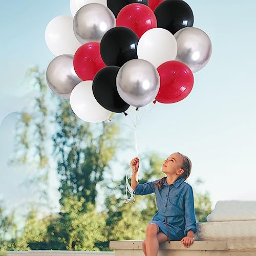 Jobkoo QQ-113 Red And Black Balloons, 60 Pcs Red Black And White Balloons Set With Metallic Silver Balloons, 12 Inch Red And Silver Balloons For Kids Boys Graduation Superhero Theme Party Birthday Party Decorations thumb #3