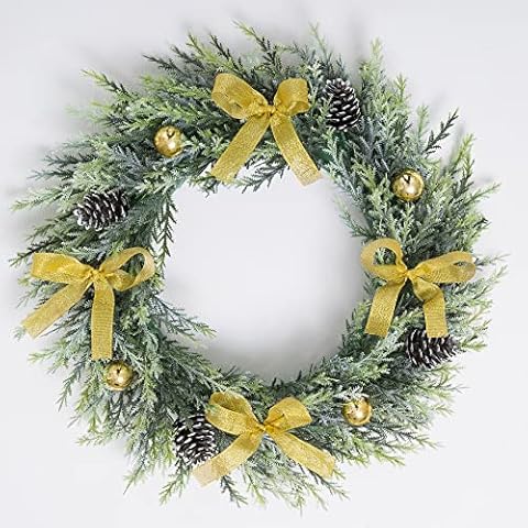 Mr. Bom Christmas Wreath 40cm Artificial Door Wreath with Pine Cones Christmas Balls and Bows Wreath for Front Door Outdoor Window Fireplace Winter Holiday Party Home Decoration Cover