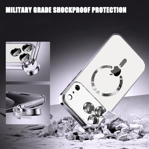 Misscase Magnetic for iPhone 17 Pro Clear Case with Camera Lens Protector,with Privacy Screen Protector*1, Full Protection Shockproof Soft TPU Electroplated Colored Edges Protective Silver by Misscase - Image 4