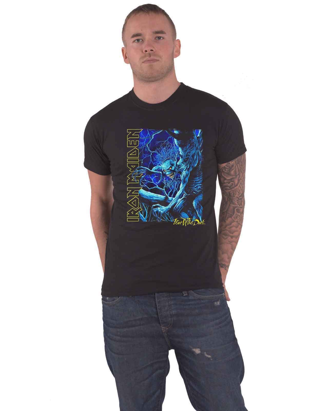 Iron Maiden T Shirt Fear of The Dark Blue Tone Eddie Vertical Logo Official Mens S