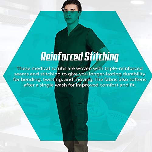 M&M SCRUBS Men Scrub Set Medical Scrub Top and Pants L Hunter Green
