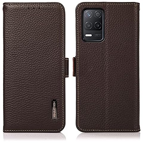 MAXJCN Case Compatible with Oppo Realme V13 5G, Premium Real Genuine Leather Wallet Case [Card Holder Slot and Kickstand] [RFID Blocking] Side Magnetic Folio Flip Case Protective Cover Cover
