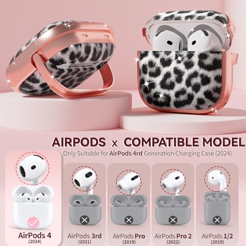 Image of Inesore for AirPods 4 Case Cover 2024 with Lock-Black Jaguar | Two-Piece Design,with Gold Keychain & Cleaning Pen,Support Wireless Charging,Cute Luxury Case for Women Girly