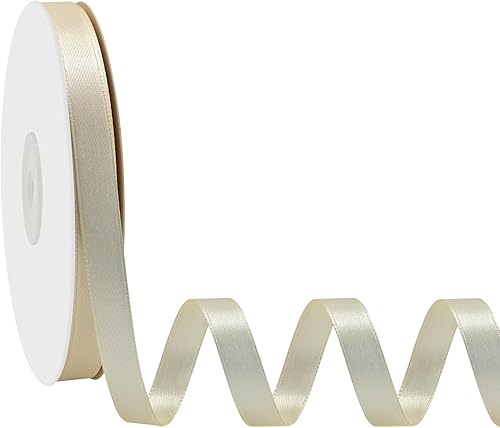 Simplegoal Cinta de satén marfil de doble cara de 14 pulgadas x 50 yardas, cintas de poliéster marfil para envolver regalos, cinta de tela para