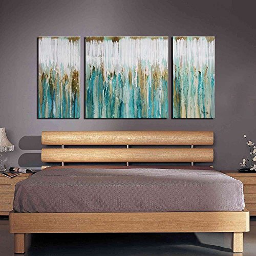 ARTLAND Hand Painted 24x48-inch 'Breezy Valley' 3-Piece Gallery-Wrapped Abstract Oil Painting on Canvas Wall Art Set