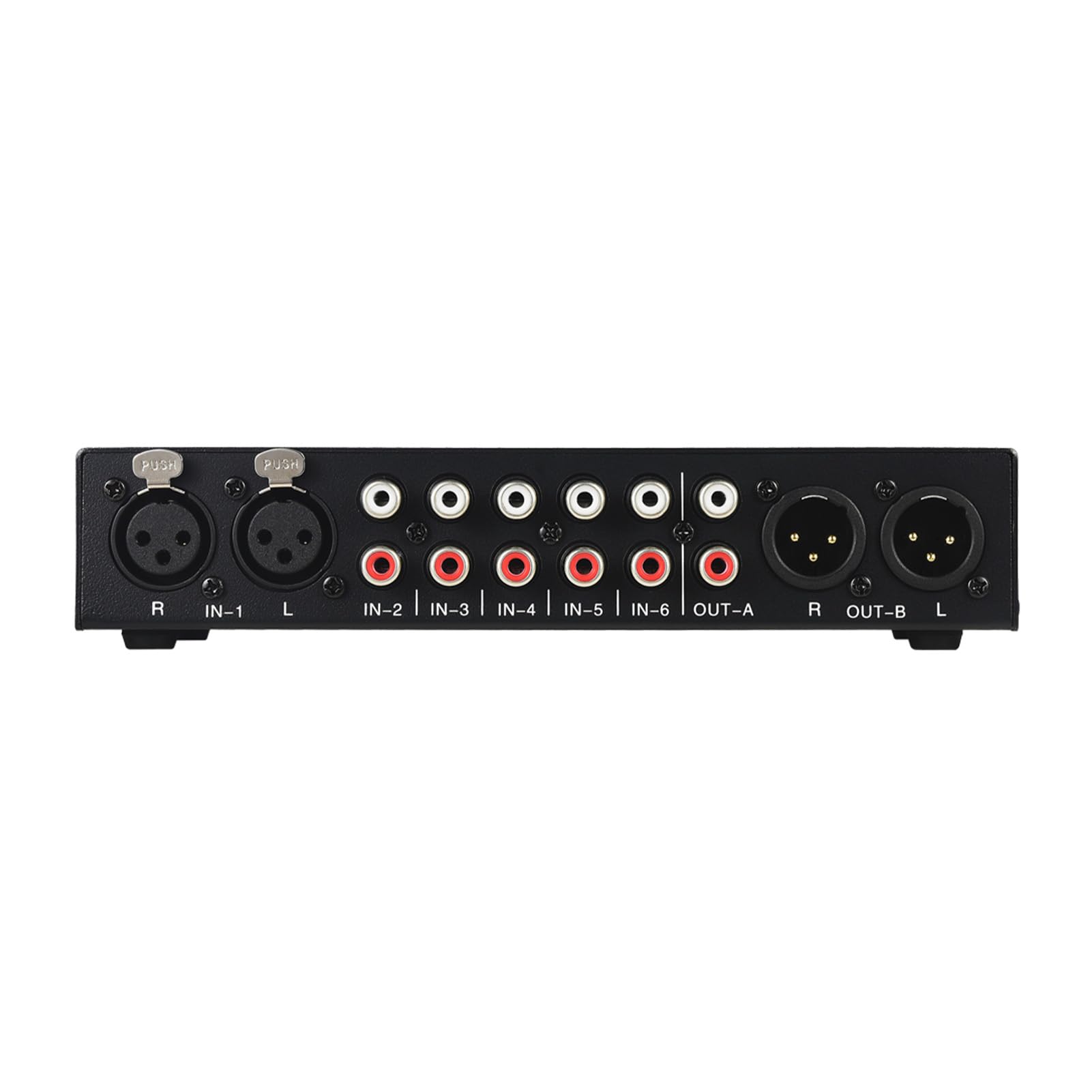 Bediffer Commutatore di Segnale Audio Controller Volume 6 in 3 Out per Altoparlanti Attivi con Uscita e XLR Design in Metallo Nero