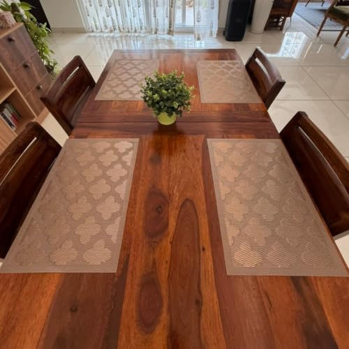 Image of Livmodern Premium PVC Dining Table Mats | Woven PVC Brown placemats| Anti Skid | Wipeable & Washable Set of 6- Bronze Clover