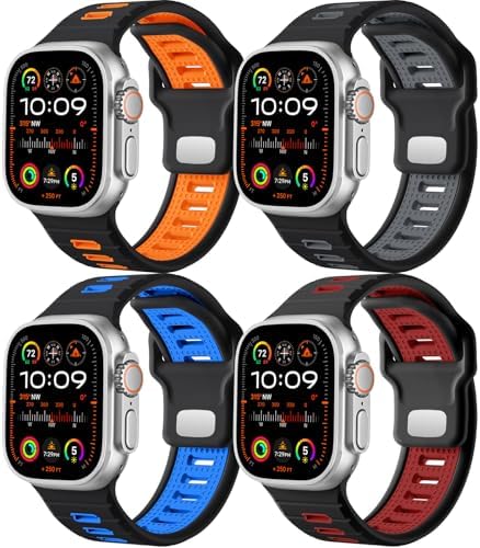 Odbeai 4 Pack Sport Bands Compatible with Apple Watch Ultra 2 3/Ultra Band,Compatible with Apple Watch Bands for Men 49mm 46mm 45mm 44mm 42mm,Silicone Strap for iWatch Bands Men Series SE 11 10 9 8-1