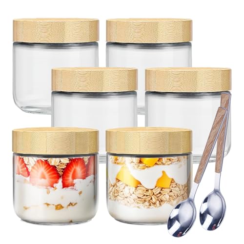 GANILITY Pots pour Overnight Oats, 2 Pieces Bocaux de Conservation en Verre, 500 ml Bocaux de Conservation en Verre avec Cuillère en Acier Inoxydable, pour les Grains de Café, L'avoine