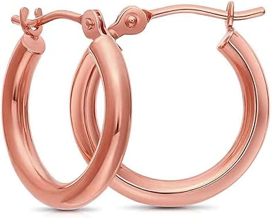 14k Rose Gold Classic Hoop Earrings, Real Gold Round Polished Hoops