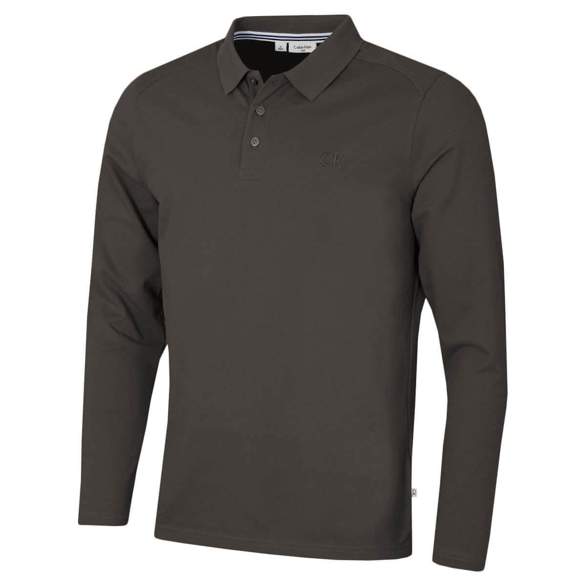 Calvin Klein Mens Long Sleeve Stretch Campus Polo Shirt - Slate - XXXL