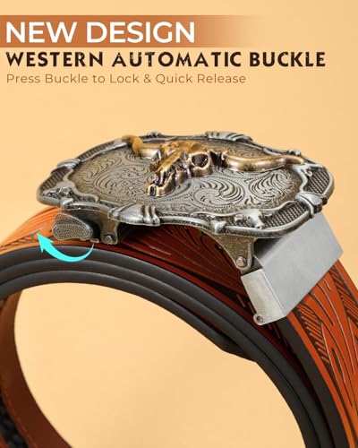 Image of BELTROAD Mens Ratchet Western Belt Leather Cowboy Belts for Men with Automatic Western Buckle Belt for Jeans Christmas Gifts
