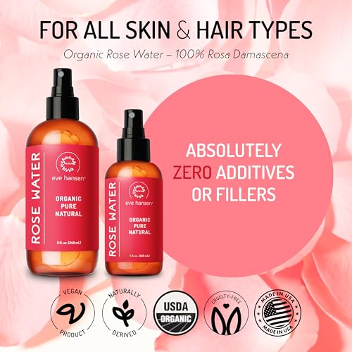 Eve Hansen Organic Rose Water Spray – Pure Rosewater Face & Hair Mist for Hydration & Refreshing Glow | Facial Toner & Makeup Setting Spray | Alcohol-Free & Vegan | 4 oz - Thumbnail 3
