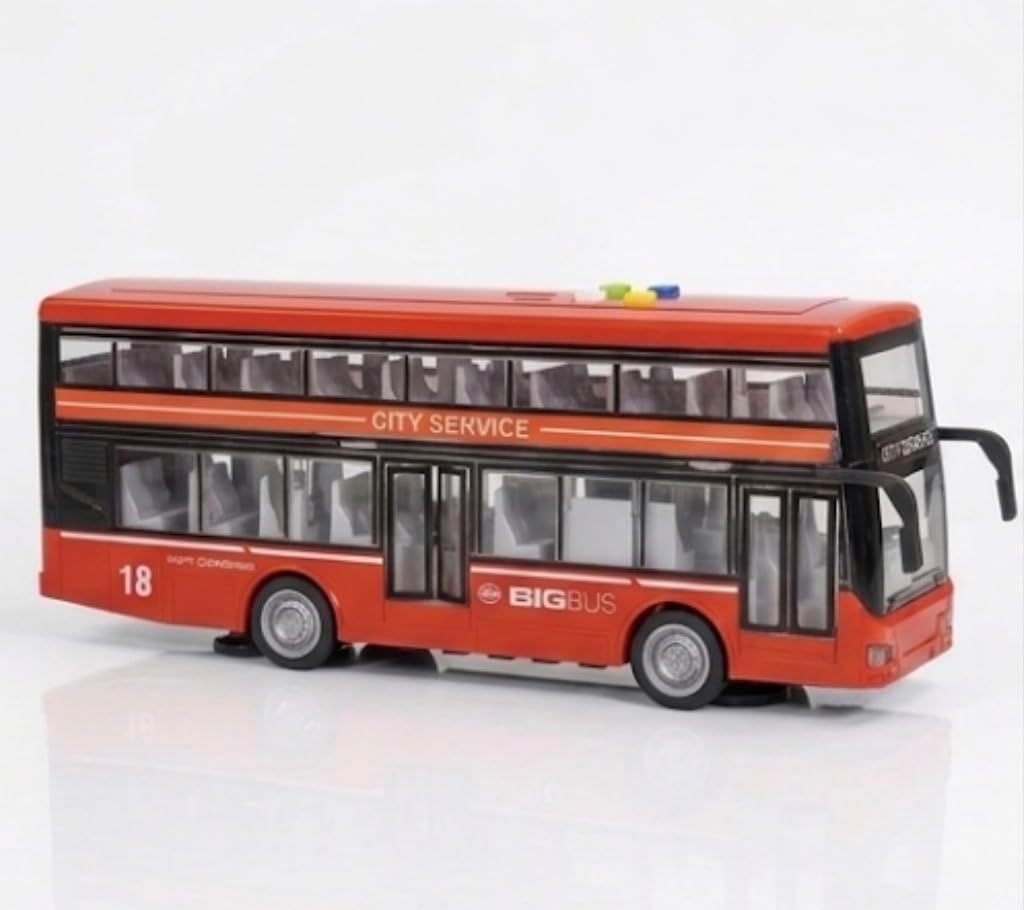 YKM’S Red Double Decker City Bus Toy Big Bus Lights Sounds Rolling Wheels Kids Vehicle Pretend Play Roleplay Toy