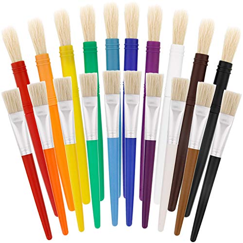 U.S. Art Supply 20-Piece Assorted Hog Bristle Brush Set - Large Thick Paint Brushes, Classroom Paint Brushes for Crafts, Tempera & Acrylic Painting, Ideal for Beginners & Students